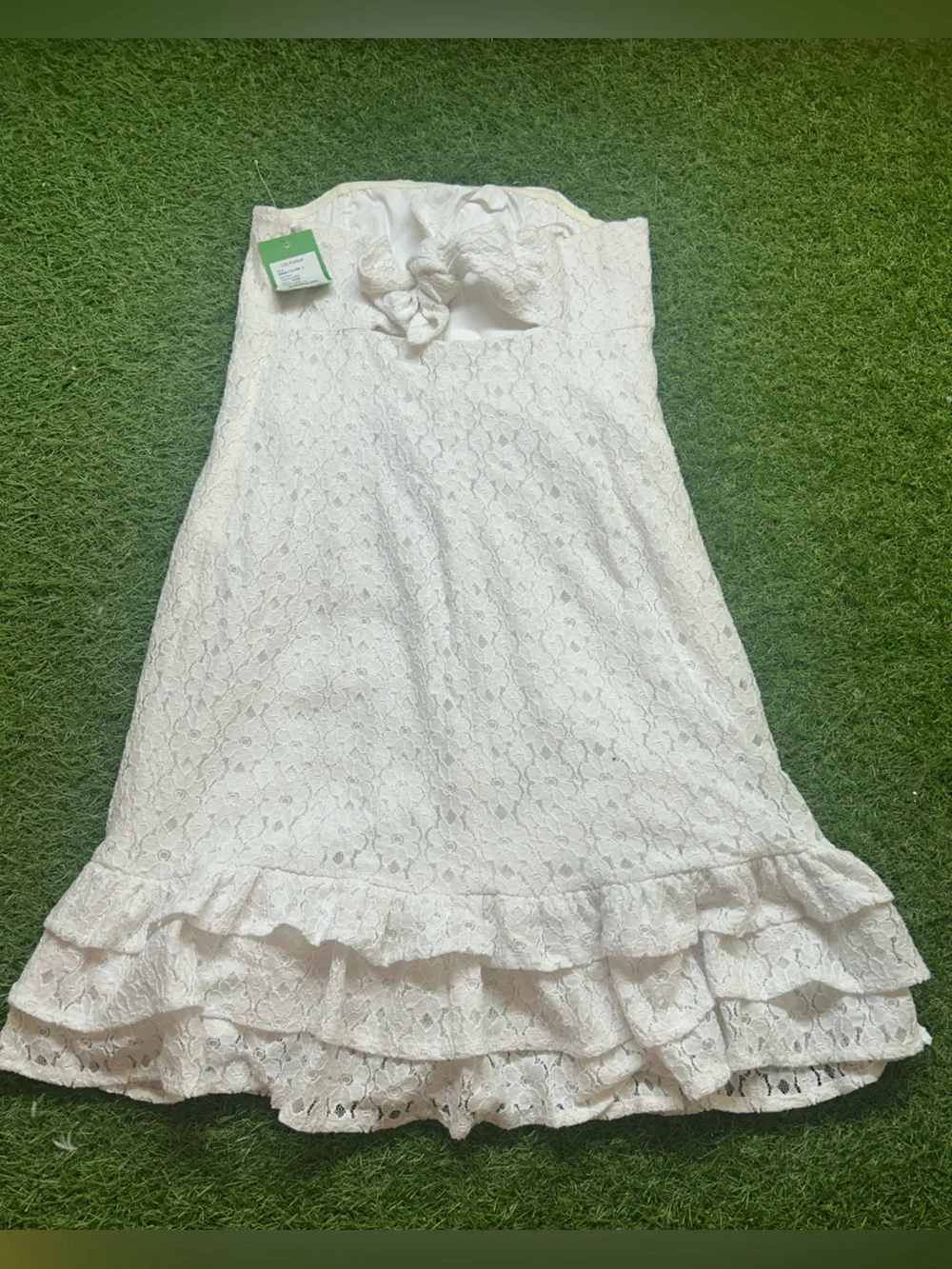 Lilly Pulitzer Franco Lace White Petal Pusher Ruffle Tie Back Strapless Dress - Picture 7 of 11